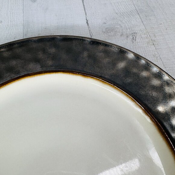 Cindy Crawford Metallic Bronze Hammer Rim Cream Ceramic Dinner Plates Set of 4 - Picture 12 of 16